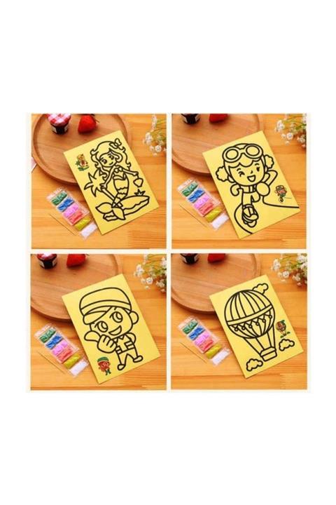 Acerbis 4 Adet Büyük Boy Kaliteli Kum Boyama Seti, A4 Boyutunda Renkli Kumlu Set