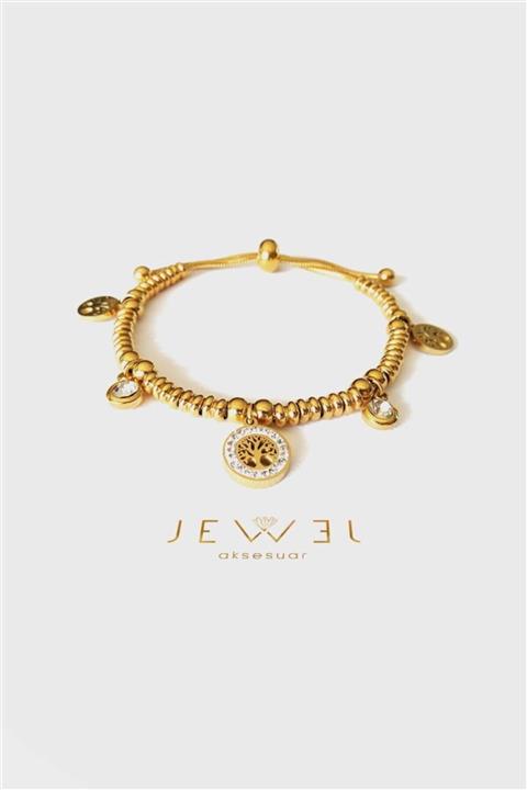 Jewel Asansörlü Boncuk Kordon Ağaç Gold Altın Kaplama Bileklik