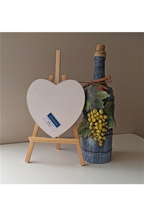 rukiyearısan Dekoratif 25 Cm Mini Sunum Şövale - Kalpli Pres Tuval Takım