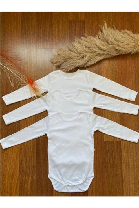 ESES BEBE 3'lü %100 Pamuk Uzun Kollu Bebek Çıtçıtlı Body / Zıbın