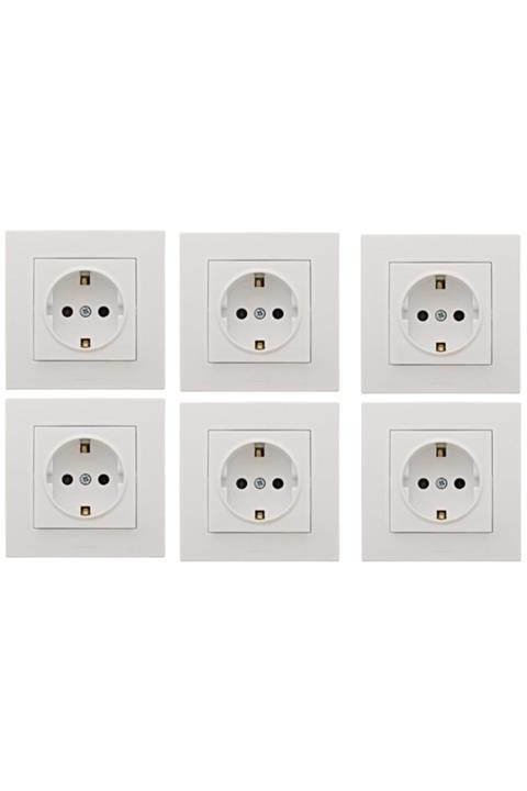 ELBİ Neo Topraklı Priz Çerçeveli 6 Adet Kar Beyaz