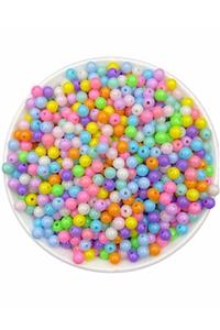 Hedef Bijuteri 25gr 6mm Pastel Karışık Renkli Yuvarlak Plastik Boncuk , Takı Yapım Boncuğu (25GR, 240 ADET)