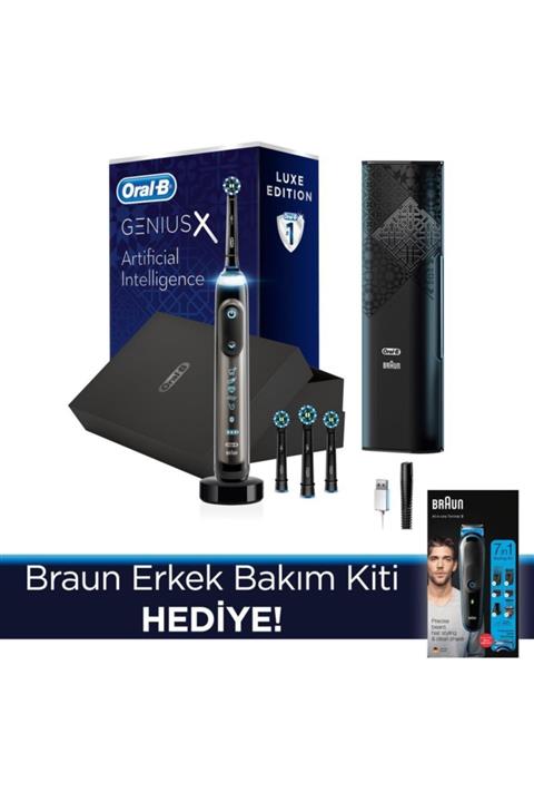 OralB Genius X Aı Luxury Antrasit Şarj Edilebilir Diş Fırçası + Braun Erkek Bakım Kiti