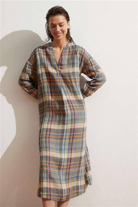 Oysho %100 Keten Kareli Kaftan