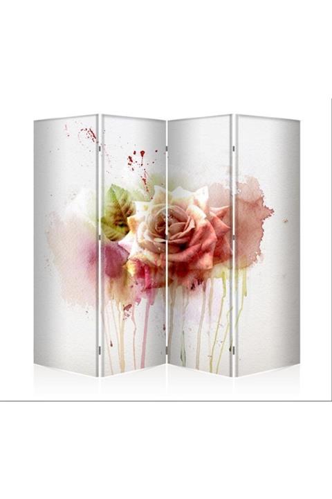 DECOBRITISH Ağlayan Gül Çift Taraflı Dört Kanat Kanvas Paravan 163x182 cm