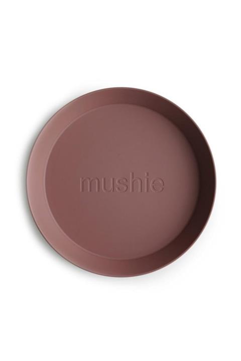 Mushie Dinner Plate Single Round Woodchuck - Tabak Tekli Koyu Kahverengi Rengi