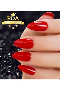 EDA LUXURY BEAUTY Kırmızı Takma Tırnak Lüks Parlak Klasik Uzun Oval Stiletto Nail Art Yapıştırıcılı False Nails Set