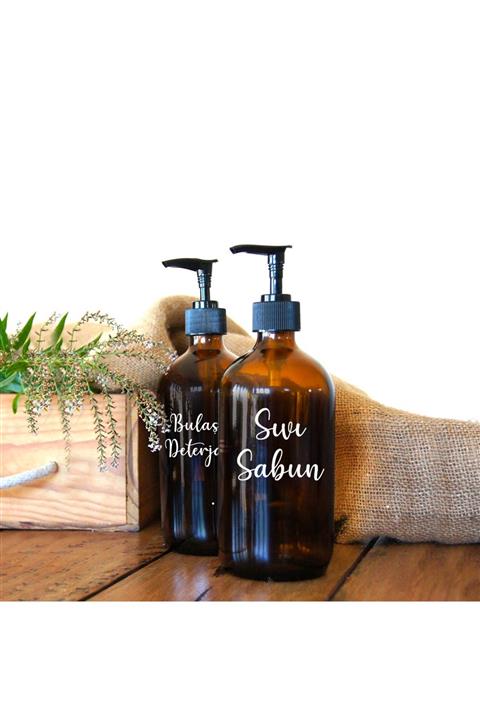 BLS Home Amber Cam Şişe - Bulaşık Deterjanı Ve Sıvı Sabun 2'li Mutfak Seti - 500 Ml.