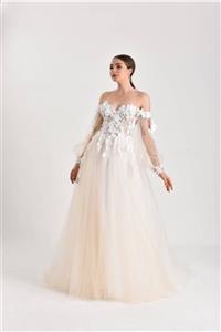 Mediha Cambaz Bridal Vela-yaprak Ve Çiçekli Gigot Kollu Gelinlik