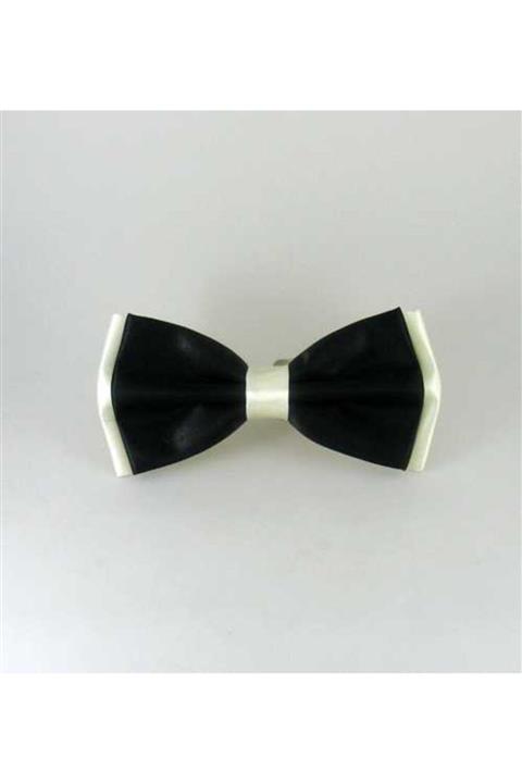 Gaffy Krem Garnitürlü Siyah Saten Papyon - Gp-16