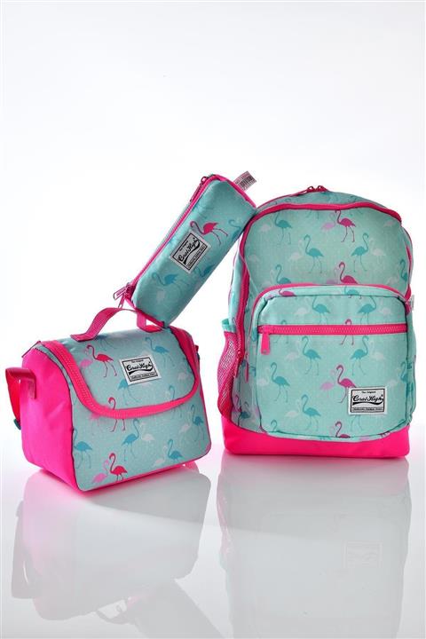 Coral High 23111 Flamingo Desenli 3'lü Okul Çantası Seti