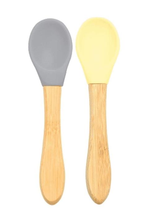 Oioi Bambu Saplı 2 Li Slikon Kaşık Gri Sarı
