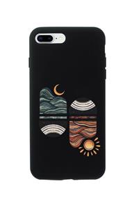 mooodcase Iphone 7 Plus Uyumlu  Sunset Wave Premium Silikonlu Siyah Telefon Kılıfı