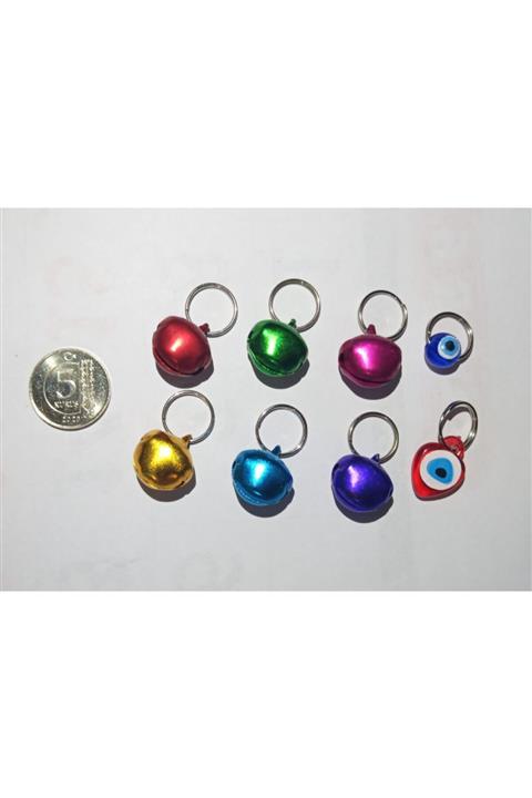 Albayrak Pet Accessories Tasma Zili, 14mm 6lı Farklı Renk Zil / 2 Farklı Nazar Boncuğu