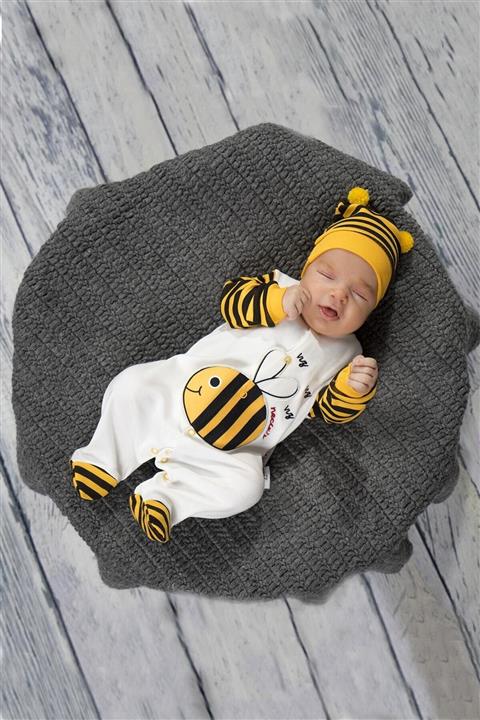 Necix's Beyaz Sarı Arılı Bebek Tulumu