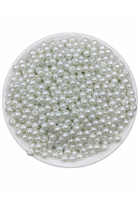 Hedef Bijuteri 50 Gr 6mm Beyaz Cam Inci Boncuk ,takı Yapım Boncuğu (50gr, 160 Adet )