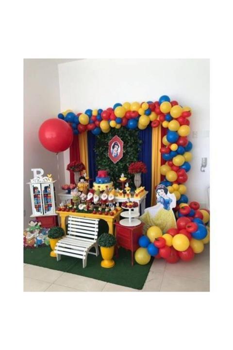tmgrup 60 Adet Pamuk Prenses Renkler Metalik Balon Ve Balon Zinciri Sarı Kırmızı Lacivert Konsept Parti