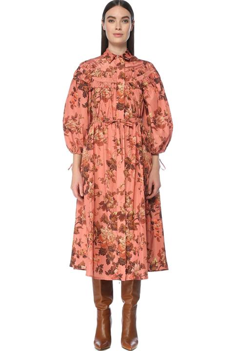 Network Kadın Somon Rengi Desenli Pardösü 1076447