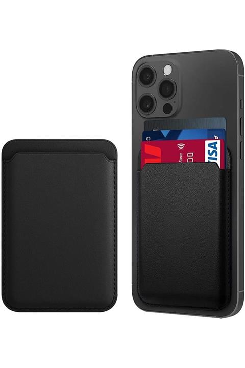 By mia Iphone 13 Tüm Modelerine Uyumlu Magsafe Özellikli Cardsafe Siyah Deri Cüzdan Kartlık