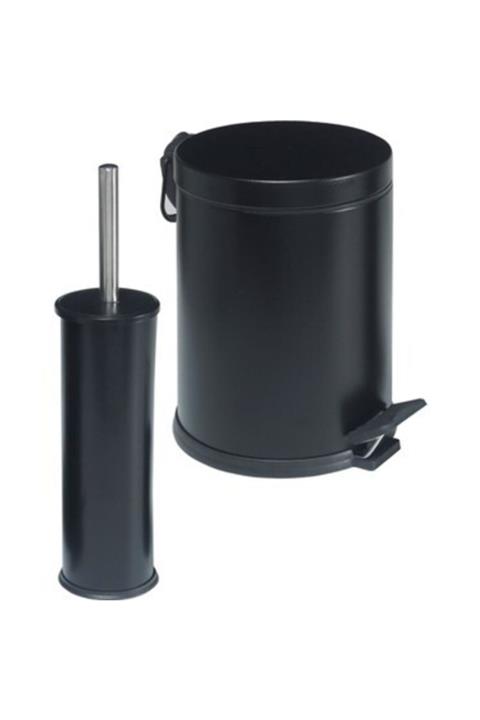 SistemTemizlik Banyo Seti Siyah 2 Li / Çöp Kovası Ve Fırçalık Set / Siyah Set