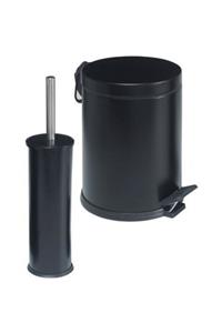 SistemTemizlik Banyo Seti Siyah 2 Li / Çöp Kovası Ve Fırçalık Set / Siyah Set