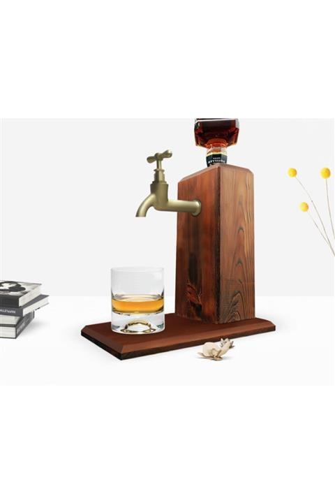 BK Musluklu Doğal Ahşap Viski Standı - Ceviz