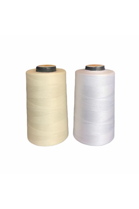 SPRİNG 120 No 5000 Mt Ekru (no:801) Ve Beyaz Polyester Dikiş Ipliği (2 Adet)