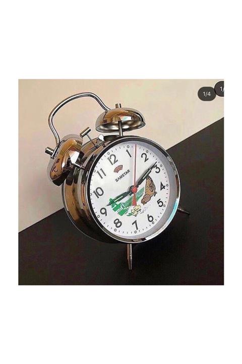 Quadro Nostaljik Kurmalı Tavuklu Guguklu Köstebek Çalar Metal Masa Saati Silver