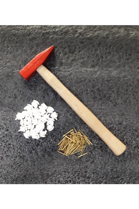 Selmanusta Çekiç ,saplı 300gr. + (25+25)ad. Duvar Beton Çivisi + 25ad.perde Korniş Sonu(perde Kilidi.final)