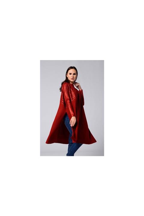 Nefise Kadın Kırmızı Salaş Panço