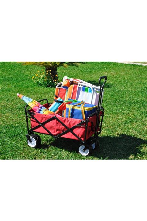 Beach Queen Katlanır, 4 Xl Tekerlekli Büyük Boy Kırmızı Kamp Plaj Arabası Vagon Tip Taşıma Arabası