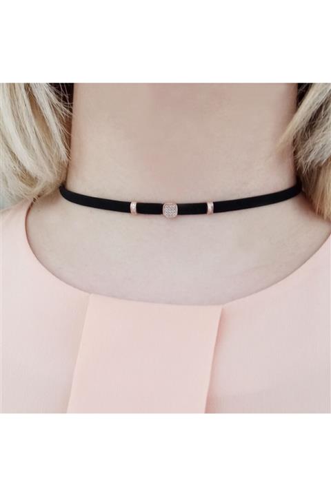 TonBright Gümüş Rose Altın Rengi Kadın Gümüş Choker Kolye