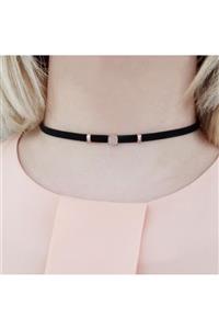 TonBright Gümüş Rose Altın Rengi Kadın Gümüş Choker Kolye