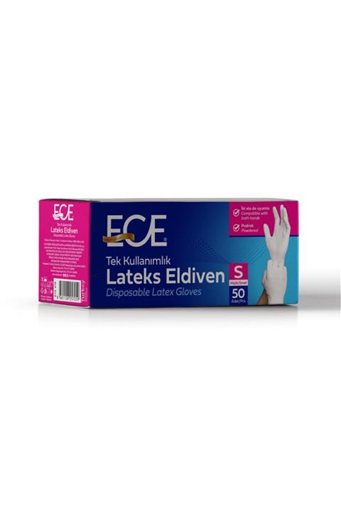 Ece Beyaz Lateks Eldiven Pudralı 50'li Paket S