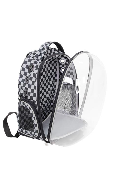 eBavul Astronot Şeffaf Damalı Kedi Taşıma Çantası Kd19016 Gri