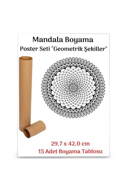 Enine Boyuna Eğitim Mandala Poster Tablosu Geometrik Şekiller 15 Adet (30 Cm X42 Cm)