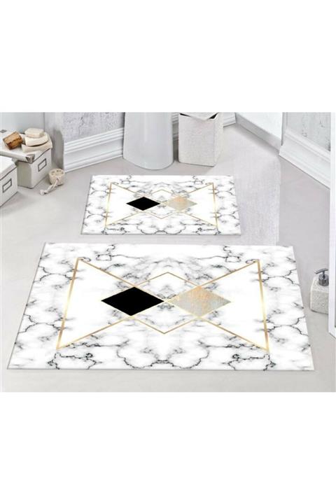 SepyaHome Dot ve Kaymaz Taban Modern Desen Banyo Klozet Paspas Takımı 2'li