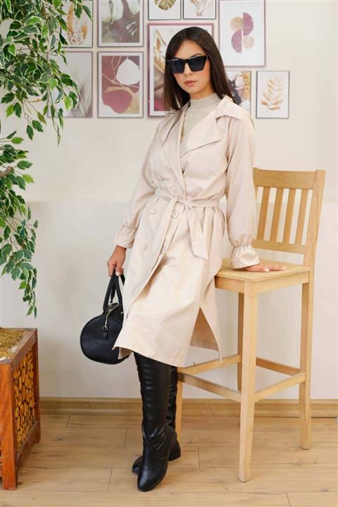 İmajButik Düğme Detaylı Astarsız Trençkot/taş