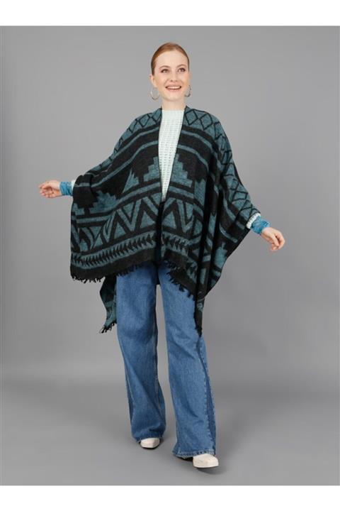Mervin Şal Nisa Desen Panço - Turkuaz -