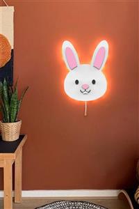 woodcas Çocuk Odası Dekoratif Sevimli Beyaz Tavşan Gece Lambası Led Aydınlatma