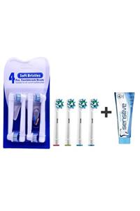 SoftBristles Oral B Uyumlu Diş Fırçası Yedek Başlığı 4 Adet + 90gr Sensitive Diş Macunu