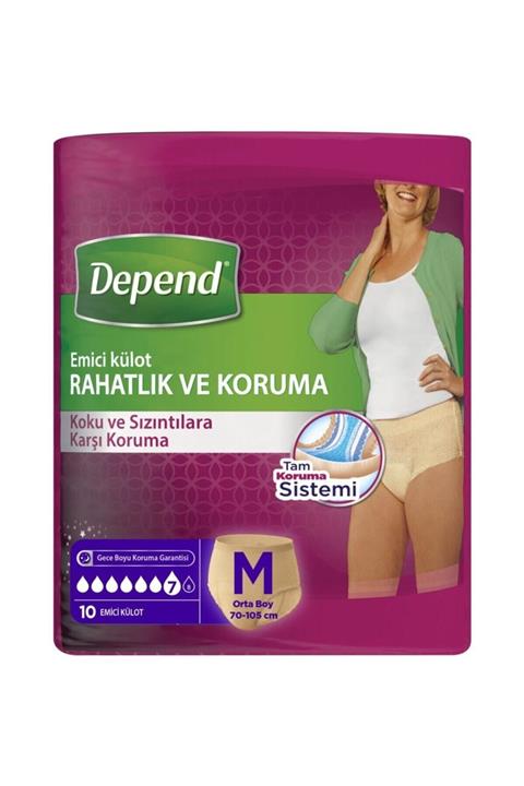 Depend Kadın Emici Külot Hasta Bezi Orta Boy Medium Beden 10'lu * 6 Adet