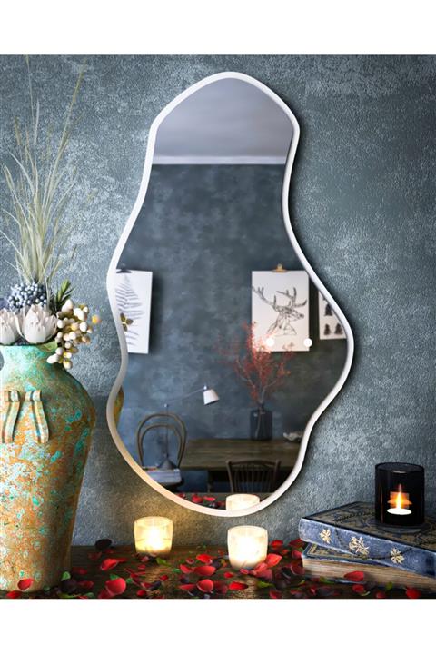 rivomo Beyaz 90x50 Dekoratif Duvar Aynası