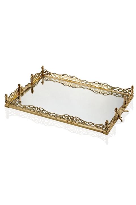 RAVİ Kaplanlı Dekoratif Prinç Aynalı Jardinyer 40x55 Cm