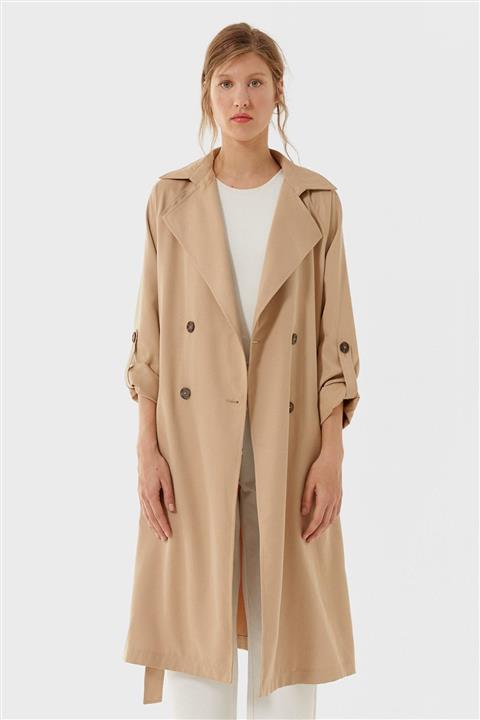 Stradivarius Kadın Krem Rengi Uzun Dökümlü Trençkot 01847501