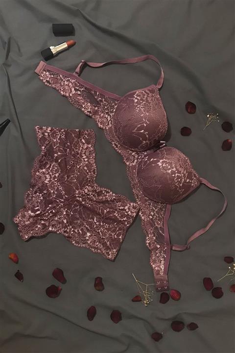 Movy Giyim Kadın Pudra Dantelli Destekli Sütyen Külot Takım