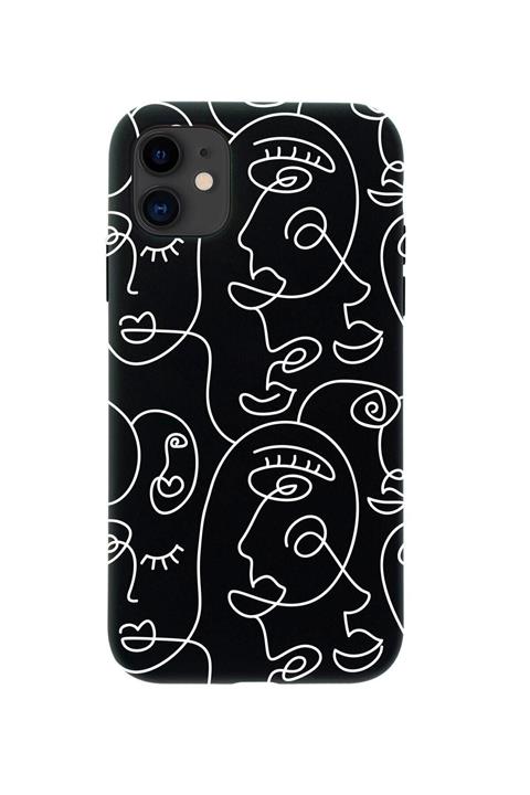 mooodcase Iphone 11 Uyumlu Face Art Premium Siyah Lansman Silikonlu Kılıf