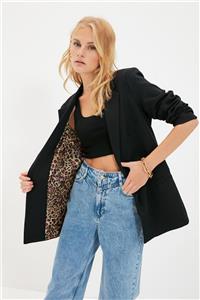 TRENDYOLMİLLA Siyah Leopar Astar Detaylı Blazer Ceket TWOAW20CE0316