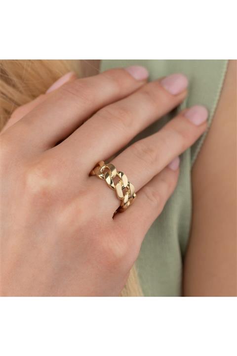 ELEF JEWELLERY Zincir Formlu 14 Ayar Altın Yüzük Sarı 17