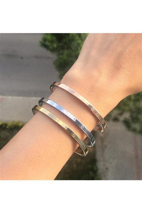 Novon Giyim & Aksesuar Cartier Model Ince Düz 316l Çelik Gümüş Rengi Bileklik